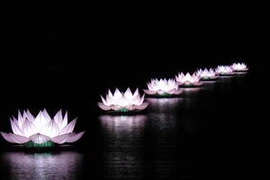 7 đóa sen khổng lồ tỏa sáng trên dòng sông Hương. (Ảnh: Quốc Việt/Vietnam+)