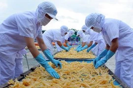 Chế biến thủy sản xuất khẩu. (Ảnh: Phương Vy/TTXVN)