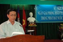 Chủ tịch Việt kiều đô thành Phnom Penh Huỳnh Minh Phú tại Lễ kỷ niệm Chiến thắng 30/4. (Ảnh: Xuân Khu/Vietnam+)