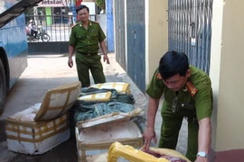 Số lượng thịt thối bị Cảnh sát môi trường thu giữ. (Ảnh: Đức Thọ/Vietnam+)