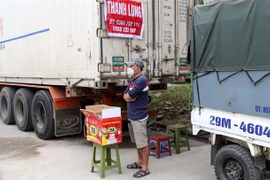 Nhiều xe hàng thanh long bị tồn ứ tại các cửa khẩu trong thời gian qua. (Ảnh: Quốc Khánh/TTXVN)