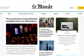 Giao diện trang chủ bản điện tử tiếng Anh của báo Le Monde, lúc 14h52 (giờ Paris) ngày 8/4/2022. (Ảnh chụp màn hình)