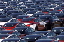Xe ôtô điện của Tesla tại cảng ở Southampton (Anh). (Ảnh: AFP/TTXVN)