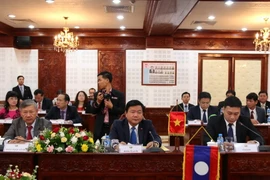 Ủy viên Bộ Chính trị, Bí thư Thành ủy TP.HCM Đinh La Thăng trong một buổi làm việc tại Lào. (Ảnh: Phạm Kiên/TTXVN)