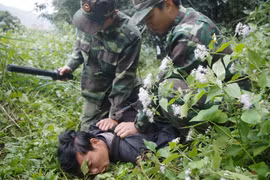 Một đối tượng bị bắt giữ khi đang đưa người qua biên giới. (Ảnh: Quang Duy/TTXVN)
