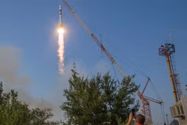 Nga phóng tàu vũ trụ Soyuz MS-01 ở sân bay vũ trụ Baikonur, Kazakhstan hồi tháng Bảy. (Nguồn: AFP)