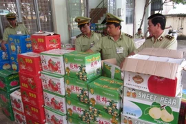 Trái cây nhập lậu từ Trung Quốc bị lực lượng chức năng thu giữ. (Ảnh: Đậu Tất Thành/TTXVN)