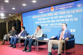 Phó Thủ tướng Trịnh Đình Dũng tham dự Diễn đàn Doanh nhân Việt Nam tại Liên bang Nga. (Ảnh: Quang Vinh/Vietnam+)