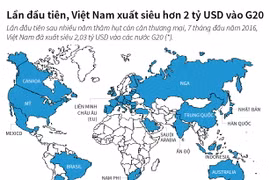 [Infographics] Lần đầu tiên Việt Nam xuất siêu hơn 2 tỷ USD vào G20