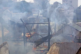 Căn nhà của ông Phạm Văn Kiên bị thiêu rụi hoàn toàn. (Ảnh: Nguyễn Dũng/TTXVN)