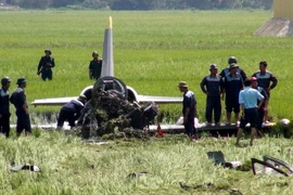 Máy bay quân sự gặp nạn tại khu vực cánh đồng tại tỉnh Phú Yên. (Ảnh: Xuân Triệu/TTXVN) 