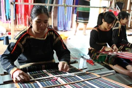 Dệt thổ cẩm ở Hợp tác xã dệt thổ cẩm Tơng Bông. (Ảnh: Dương Giang/TTXVN) 
