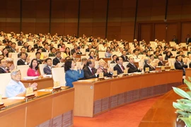 Các lãnh đạo và nguyên lãnh đạo Đảng, Nhà nước và đại biểu Quốc hội dự khai mạc kỳ họp. (Ảnh Trọng Đức/TTXVN)