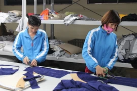 Cắt tạo mẫu cho sản phẩm may thời trang. (Ảnh: Hoàng Nguyên/TTXVN)