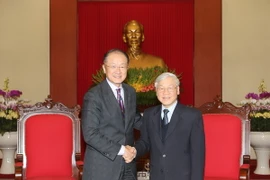 Tổng Bí thư Nguyễn Phú Trọng tiếp ông Jim Yong Kim, Chủ tịch Ngân hàng Thế giới (WB) đang thăm và làm việc tại Việt Nam. (Ảnh: Trí Dũng/TTXVN)