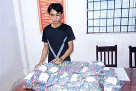 Đối tượng Trần Văn Huy cùng toàn bộ tang vật bị bắt giữ. (Ảnh: Công Mạo/TTXVN)
