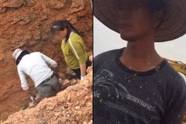 Nhóm người nước ngoài (che mặt) đã trực tiếp xuất hiện và làm việc tại công trường của ông Đào Văn Thanh từ ngày 18/1/2016 (Ảnh: PV/Vietnam+) 