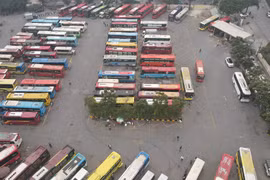 Phương tiện đỗ tại bến xe khách tại Hà Nội để đón khách. (Ảnh: PV/Vietnam+)