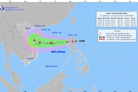 Dự kiến hướng đi của áp thấp nhiệt đới vào Biển Đông hồi 14h00 ngày 17/9. (Nguồn: Trung tâm Dự báo khí tượng thủy văn Quốc gia)