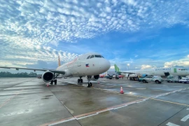 Chiếc máy bay Airbus A320 mà hãng hàng không Bamboo Airways mới thuê để tăng tải thêm nhiều đường bay du lịch. (Ảnh: PV/Vietnam+)