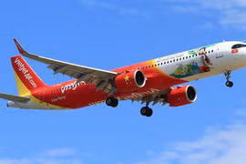 Máy bay của Hãng hàng không Vietjet sử dụng để bay đến Hiroshima (Nhật Bản) từ ngày 12/5 tới đây. (Ảnh: PV/Vietnam+)