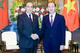 Chủ tịch nước Trần Đại Quang tiếp Chủ tịch Hạ viện Vương quốc Maroc Habib El Malki đang thăm chính thức Việt Nam. (Ảnh: Nhan Sáng/TTXVN)