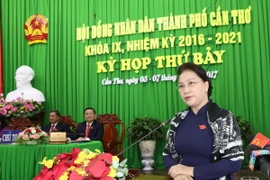 Chủ tịch Quốc hội Nguyễn Thị Kim Ngân dự và phát biểu tại phiên khai mạc Kỳ họp thứ bảy, Hội đồng Nhân dân thành phố Cần Thơ khóa IX, nhiệm kỳ 2016-2021. (Ảnh: Trọng Đức/TTXVN)