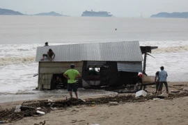 Tháo dỡ một căn nhà tạm trôi dạt vào bờ biển Nha Trang sau bão số 12. Ảnh minh họa. (Ảnh: Nguyên Lý/TTXVN)
