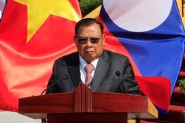 Tổng Bí thư, Chủ tịch nước Lào Bounnhang Vorachith phát biểu tại buổi họp báo. (Ảnh: Nhan Sáng/TTXVN)