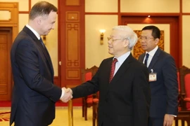 Tổng Bí thư Nguyễn Phú Trọng tiếp Tổng thống Cộng hòa Ba Lan Andrzej Duda thăm cấp Nhà nước tới Việt Nam. (Ảnh: Trí Dũng/TTXVN)