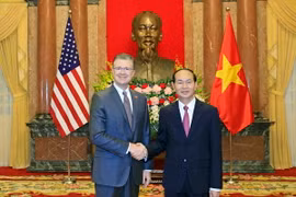 Chủ tịch nước Trần Đại Quang tiếp ngài Daniel Kritenbrink, Đại sứ Đặc mệnh toàn quyền Hoa Kỳ tại Việt Nam đến trình Quốc thư nhân dịp đảm nhận nhiệm kỳ công tác mới. (Ảnh: Nhan Sáng/TTXVN)
