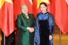 Chủ tịch Quốc hội Nguyễn Thị Kim Ngân hội kiến Tổng thống Cộng hòa Chile Michelle Bachelet Jeria thăm cấp Nhà nước tới Việt Nam. (Ảnh: Trọng Đức/TTXVN)