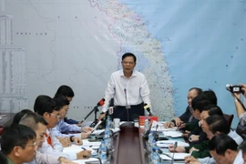 Trưởng Ban Chỉ đạo Trung ương về Phòng chống thiên tai, Bộ trưởng Bộ Nông nghiệp và Phát triển nông thôn Nguyễn Xuân Cường phát biểu. (Ảnh: Vũ Sinh/TTXVN)