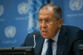 Ngoại trưởng Nga Sergei Lavrov phát biểu trong cuộc họp báo tại New York, Mỹ. (Nguồn: AFP/TTXVN)