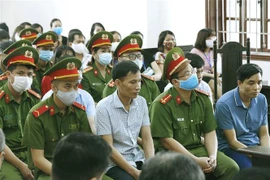Các bị cáo tại phiên tòa xét xử sơ thẩm. (Ảnh: Trọng Đạt/TTXVN)