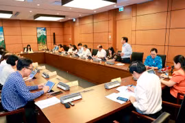 Đoàn đại biểu Quốc hội các tỉnh Vĩnh Phúc, Gia Lai, Vĩnh Long và Lào Cai thảo luận ở tổ. (Ảnh: Doãn Tấn/TTXVN)