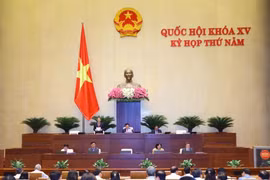 Quốc hội thảo luận tại hội trường về dự án Luật Các tổ chức tín dụng (sửa đổi). (Ảnh: Văn Điệp/TTXVN)