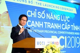 Tiến sỹ Vũ Tiến Lộc, Chủ tịch Phòng Thương mại và Công nghiệp Việt Nam (VCCI), Trưởng Ban chỉ đạo PCI trao đổi với báo chí nhân dịp công bố PCI 2019, ngày 5/5.