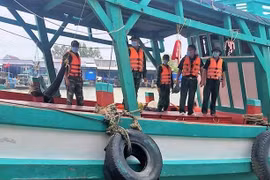 Lực lượng biên phòng kiểm tra một tàu cá. (Ảnh: Huỳnh Anh/TTXVN)