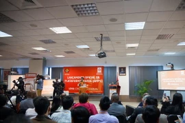 Quang cảnh lễ bàn giao phần mềm M-Escol. (Ảnh: TTXVN phát)