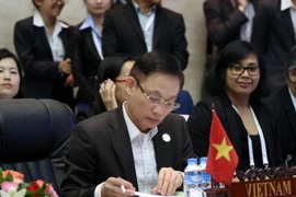 Trưởng SOM Việt Nam, Thứ trưởng Ngoại giao Lê Hoài Trung, tại Hội nghị. (Ảnh: Phạm Kiên/TTXVN)