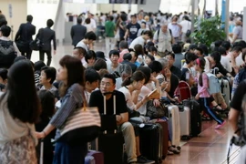 Hành khách chờ các chuyến bay hoạt động trở lại tại sân bay Haneda ở Tokyo ngày 22/8. (Ảnh: EPA/TTXVN)