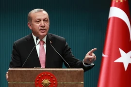 Tổng thống Thổ Nhĩ Kỳ Tayyip Erdogan phát biểu tại cuộc họp báo ở Ankara ngày 20/7 vừa qua. (Ảnh: AFP/TTXVN)