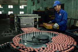 Dây chuyền sản xuất pin R20 của Công ty Cổ phần Pin Hà Nội của Tập đoàn Hóa chất Việt Nam. (Ảnh: Hoàng Hùng/TTXVN)