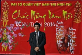 Đại sứ Việt Nam tại Nam Phi Lê Huy Hoàng phát biểu tại buổi gặp mặt. (Ảnh: Mạnh Hùng/Vietnam+)