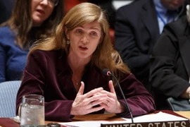 Đại diện thường trực Mỹ tại Liên hợp quốc Samantha Power trong một cuộc họp của Hội đồng Bảo an Liên hợp quốc ở New York, Mỹ ngày 4/5 vừa qua. (Ảnh: THX/TTXVN)