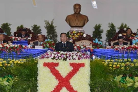 Tổng Bí thư Lào Choummaly Sayasone phát biểu tại Lễ khai mạc Đại hội đại biểu toàn quốc lần thứ X của Đảng Nhân dân Cách mạng Lào. (Ảnh: Phạm Kiên/Vietnam+)