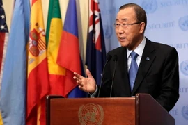 Tổng thư ký Tổng Thư ký Ban Ki-moon phát biểu tại cuộc họp báo tại trụ sở LHQ ở New York ngày 9/9 vừa qua. (Ảnh: EPA/TTXVN)