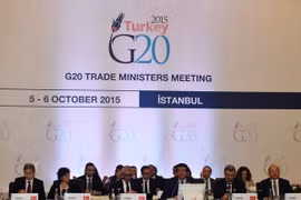 Các Bộ trưởng thương mại G20 tham gia cuộc họp ở Istanbul, Thổ Nhĩ Kỳ ngày 6/10 vừa qua. (Ảnh: THX/TTXVN)