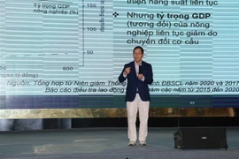 Tiến sỹ Vũ Thành Tự Anh, Giám đốc Trường Chính sách công và Quản lý Fulbright Việt Nam, đồng chủ biên và Trưởng nhóm nghiên cứu báo cáo, tại lễ công bố. (Ảnh: Ngọc Thiên/TTXVN)